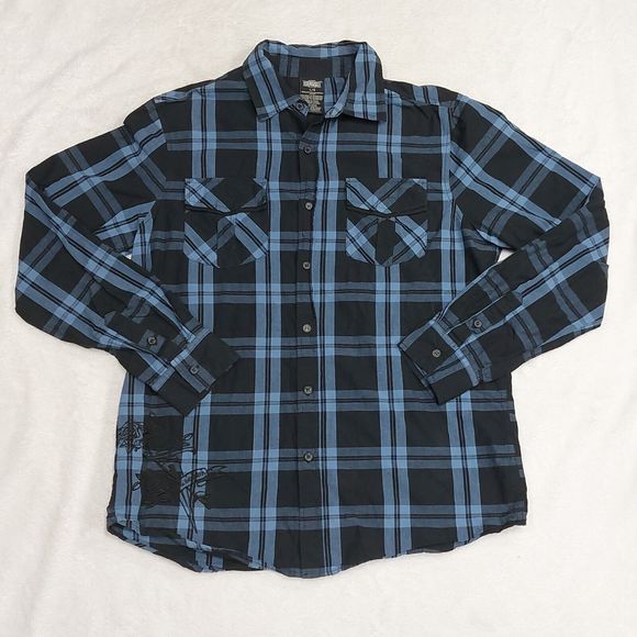MMA Elite Long Sleeve Button Up Men's Size Large Blue Plaid Shirt Pride & Honor - Picture 1 of 8